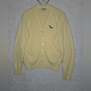 VTG Winona Knits Cardigan Mens M Yellow Grandpa Sweater Minnesota Loon Duck